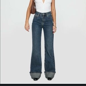 Straight Leg Cuffed Mid Blue Women's Jeans